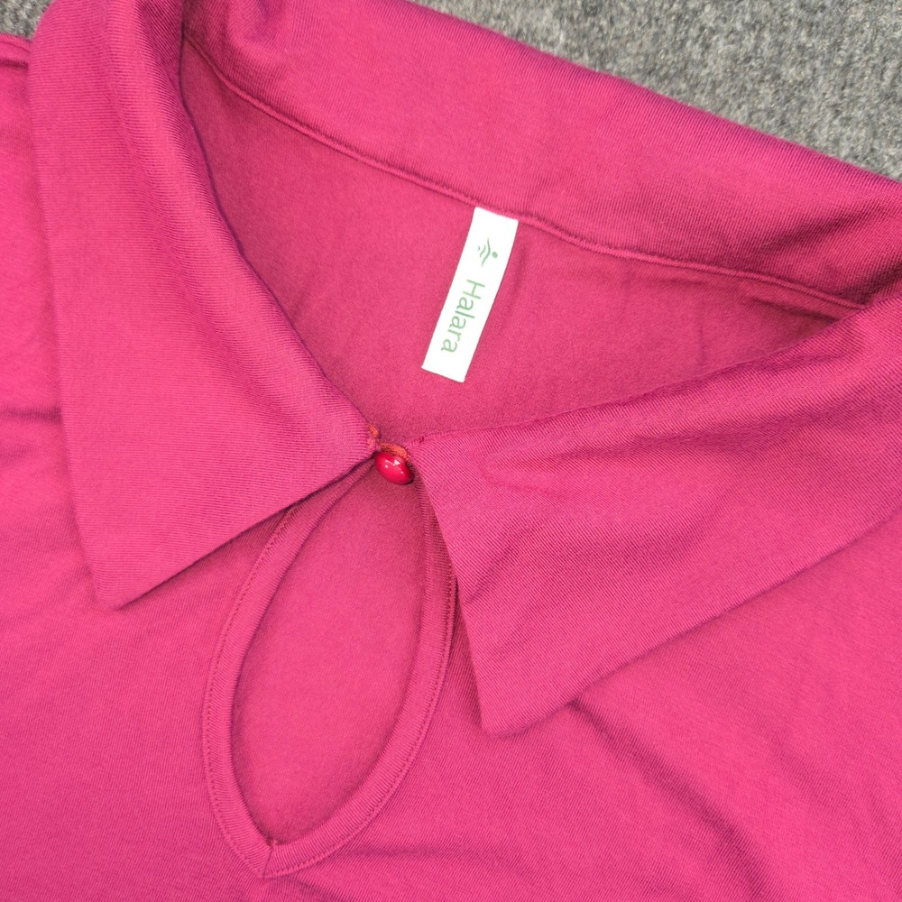 Halara Top Womens XL Pink Viscose Stretch Keyhole Collar Long Sleeve Peplum Fit